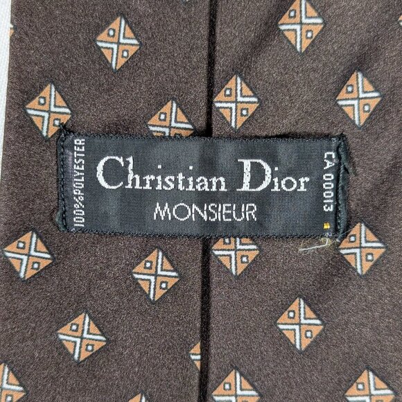 Christian Dior Monsieur Polyester Neck tie chocolate brown mens suit accessory - Picture 2 of 9